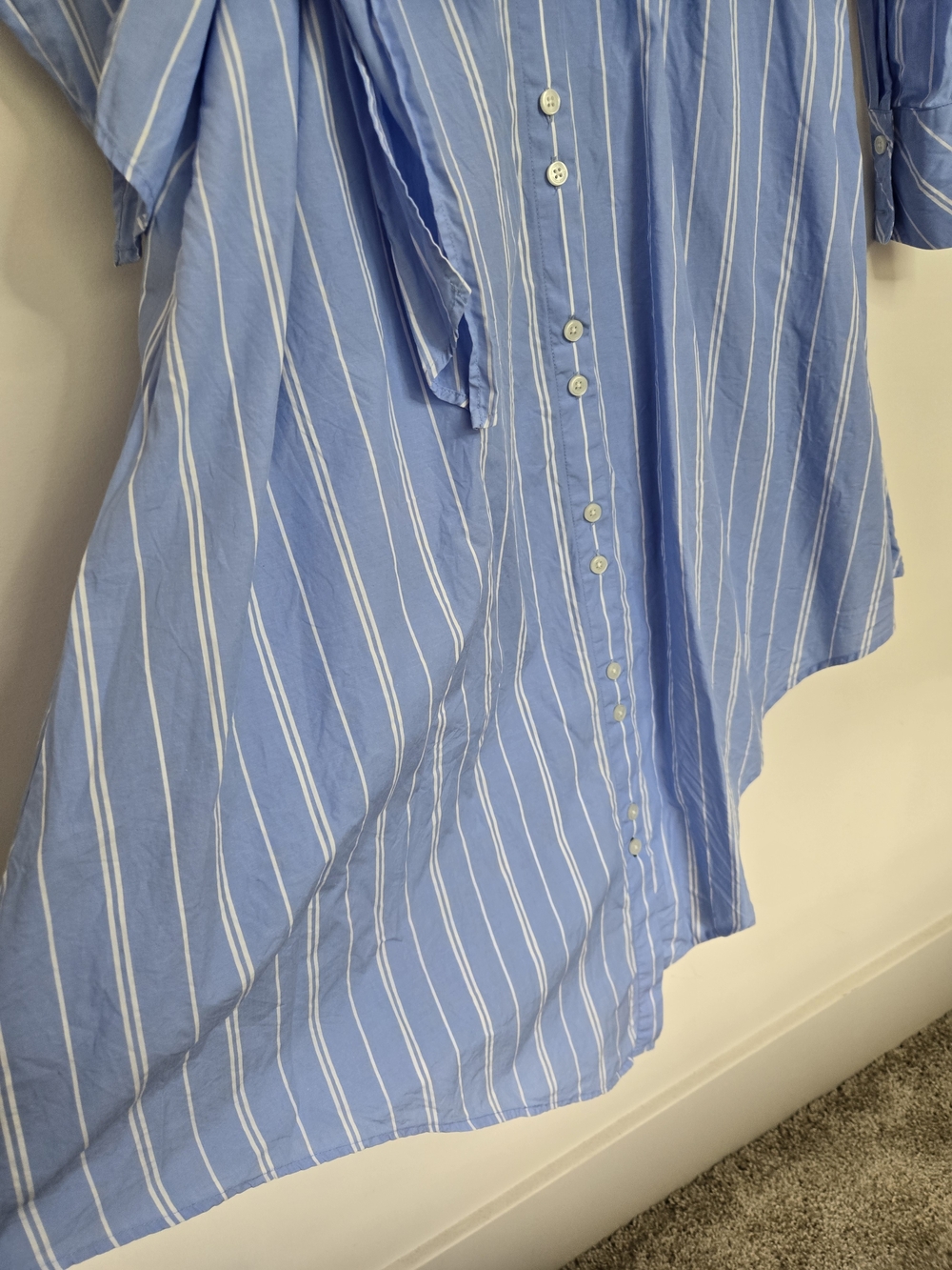 Jonathan Simkhai Blue and White Striped Tie-Waist Shirt Dress Asymeyrical M - Picture 4 of 8